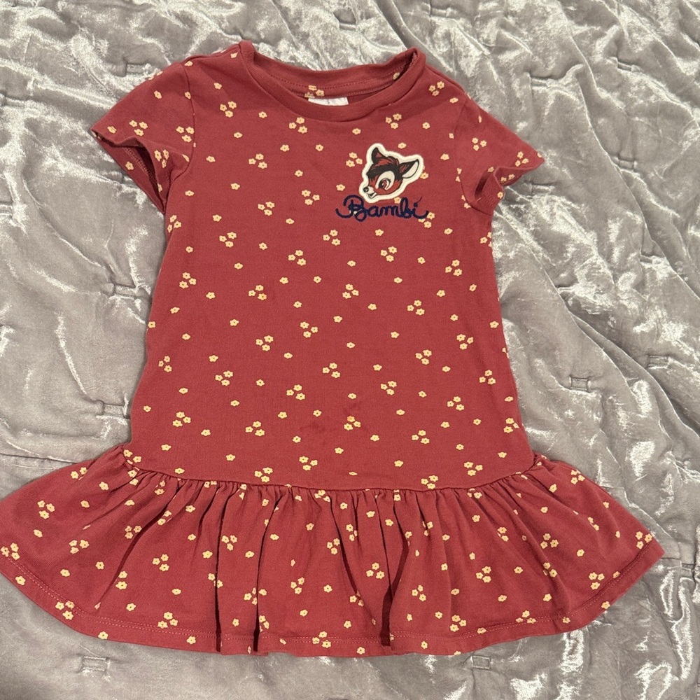 Burgundy Disney Bambi Kids Dress with Floral Print